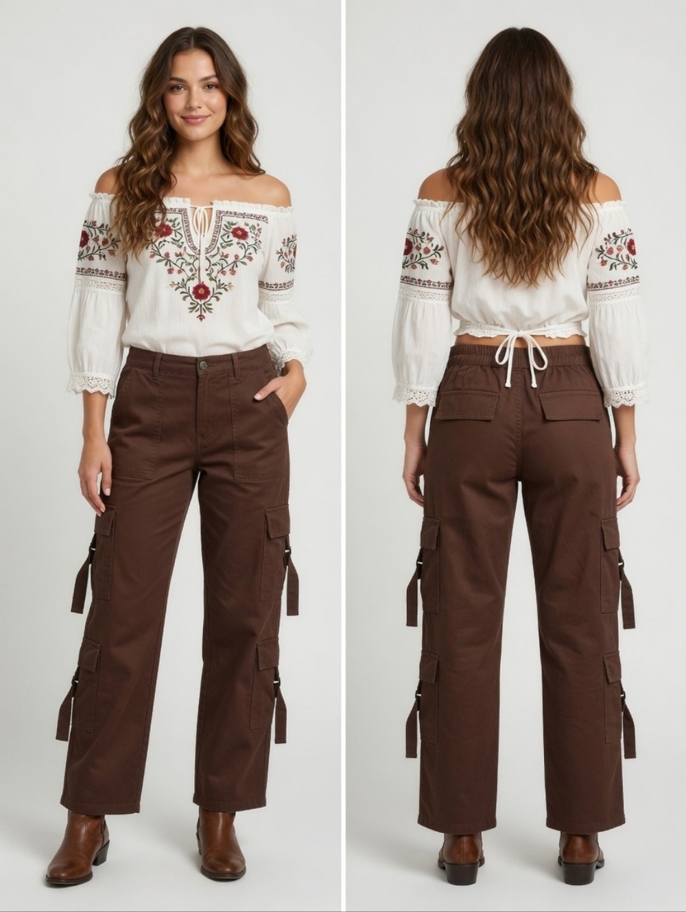 Wide Leg Brown Cargo Pants Size S 4-6